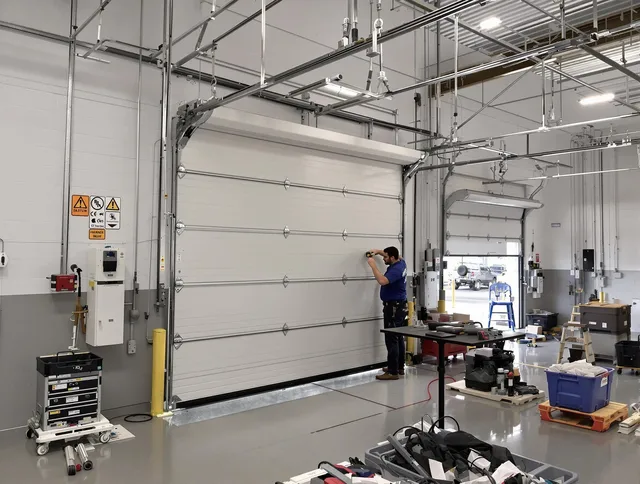 Commercial garage door repair being performed by Cheshire Garage Door Repair expert in Cheshire