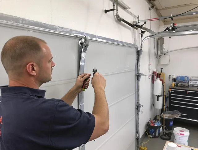 Before and after garage door dent repair by Cheshire Garage Door Repair in Cheshire