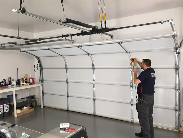 Cheshire Garage Door Repair certified technician performing overhead door system repair in Cheshire