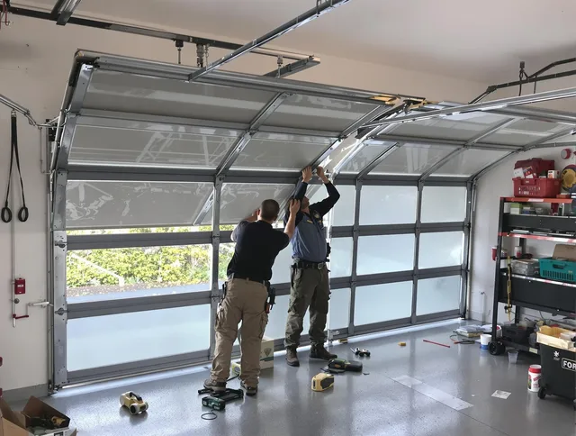 Cheshire Garage Door Repair expert performing precise panel replacement on Cheshire garage door